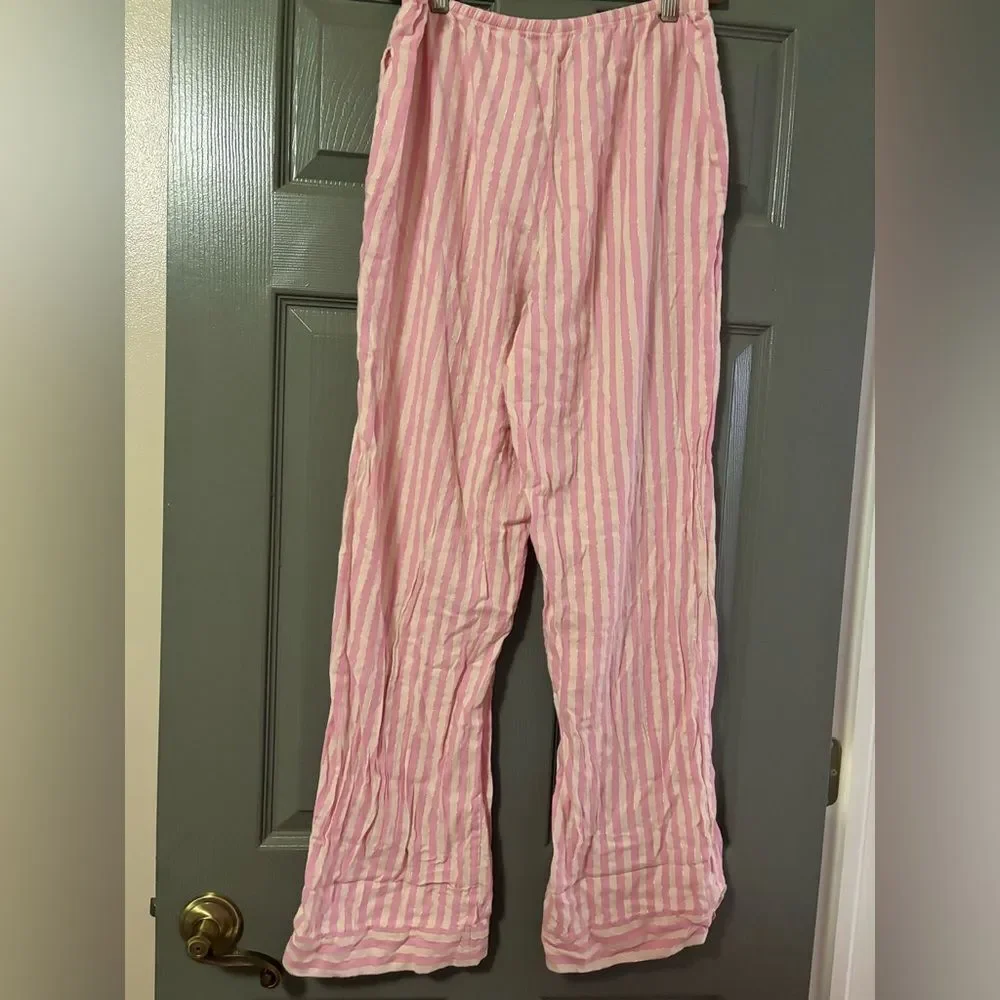 Victoria's Secret Pajama Set cotton blend pink white stripe size small
